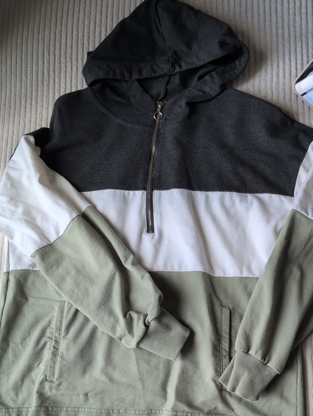 Velvet Heart Women's Colorblock Half-Zip Hoodie - Black, White & Sage